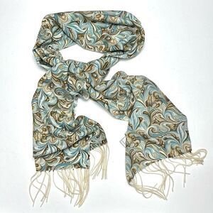 Precious Fibers Cashmere Oblong Scarf With Fringe Turquoise Brown Paisley